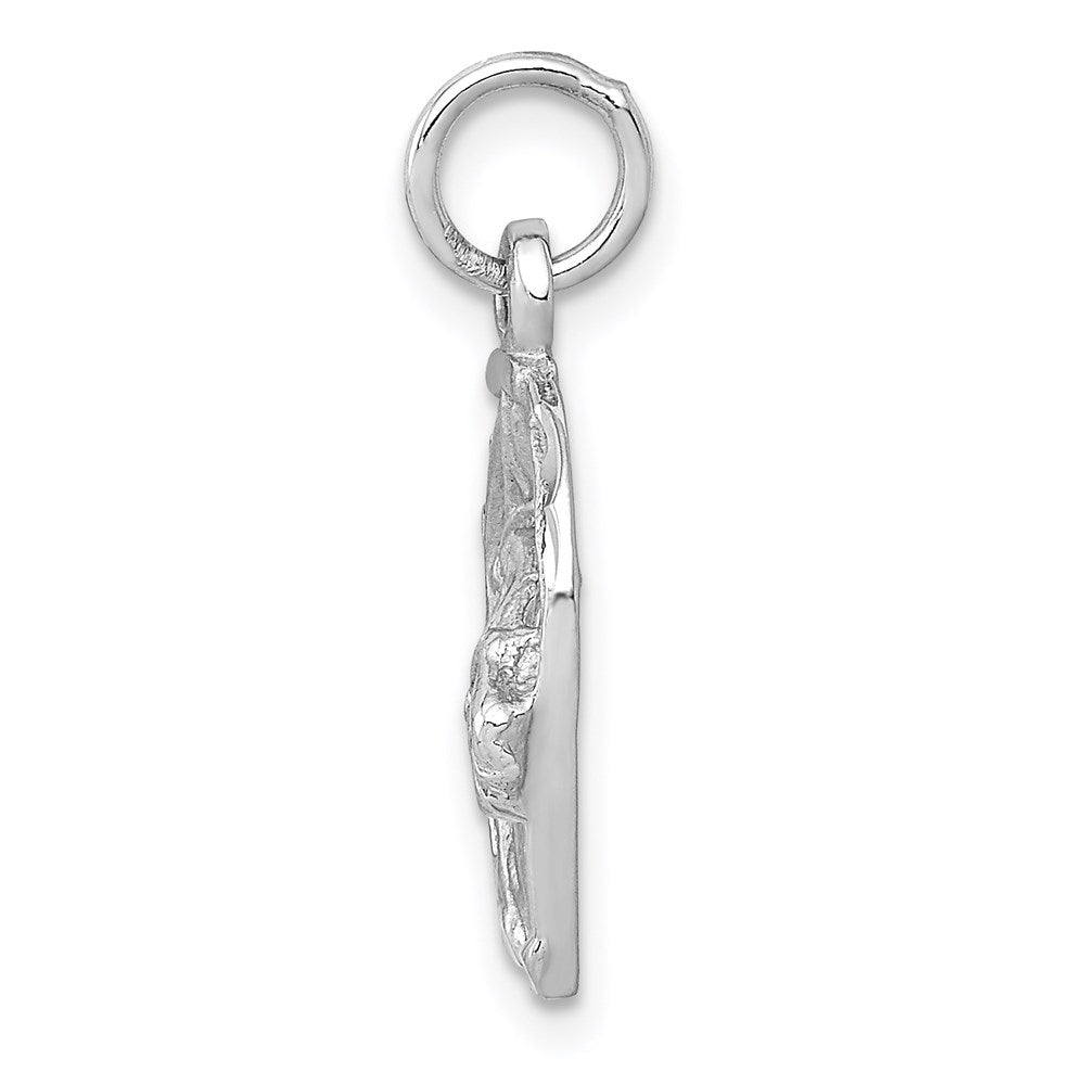 Million Charms 14K White Gold Themed Diamond-Cut Horse Head In Horseshoe Charm
