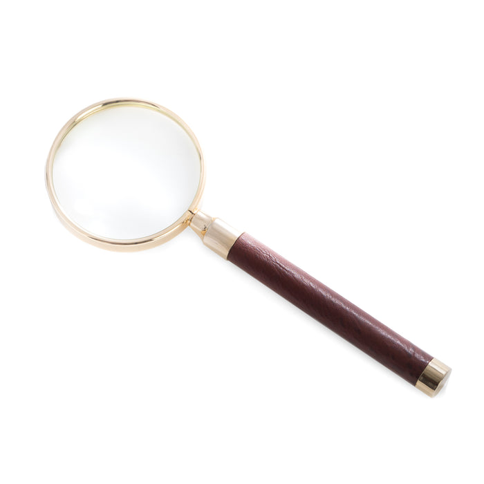 Occasion Gallery Tan Color Tan Leather Magnifier with Gold Plated Accents. 2.5 L x 7.25 W x 0.5 H in.