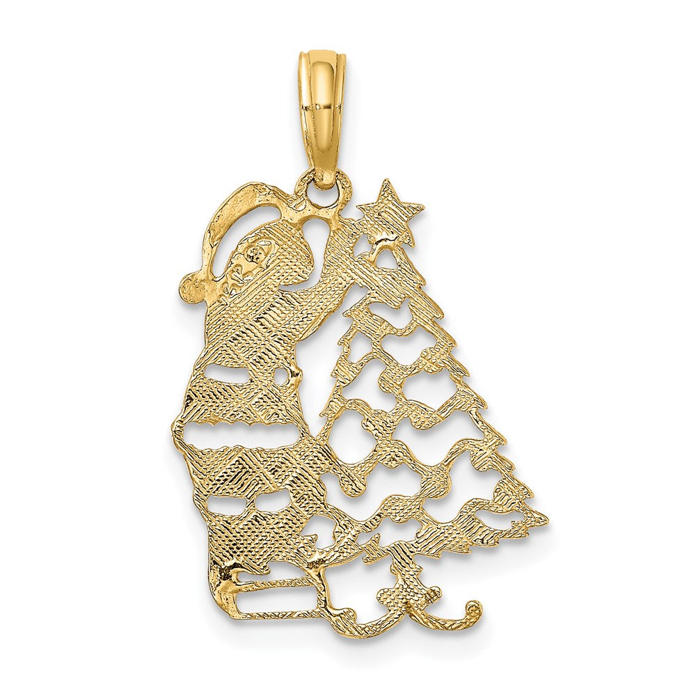 Million Charms 14K Yellow Gold Themed Polished Christmas Tree & Santa Charm