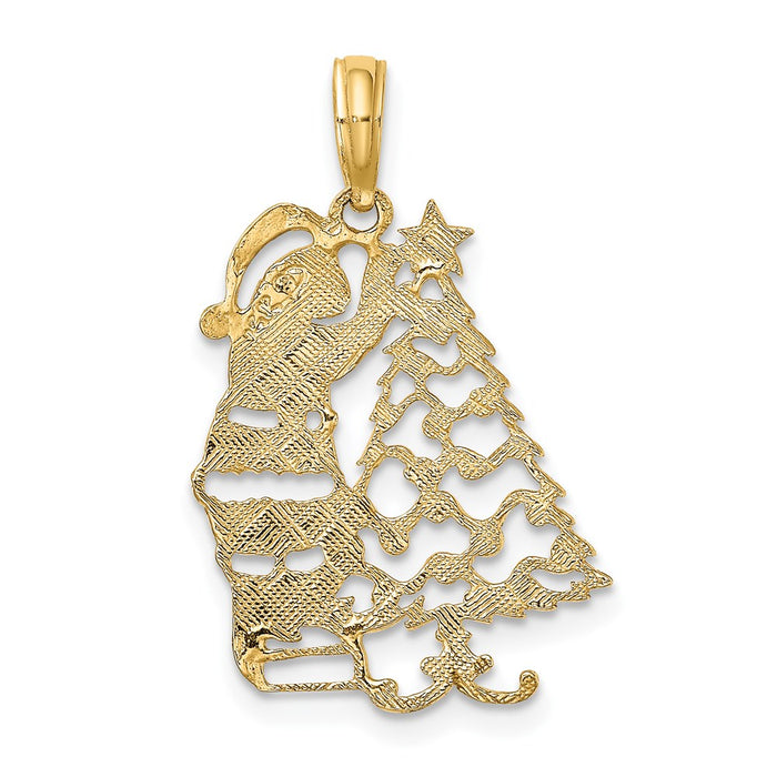 Million Charms 14K Yellow Gold Themed Polished Christmas Tree & Santa Charm