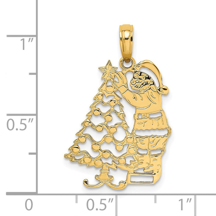 Million Charms 14K Yellow Gold Themed Polished Christmas Tree & Santa Charm