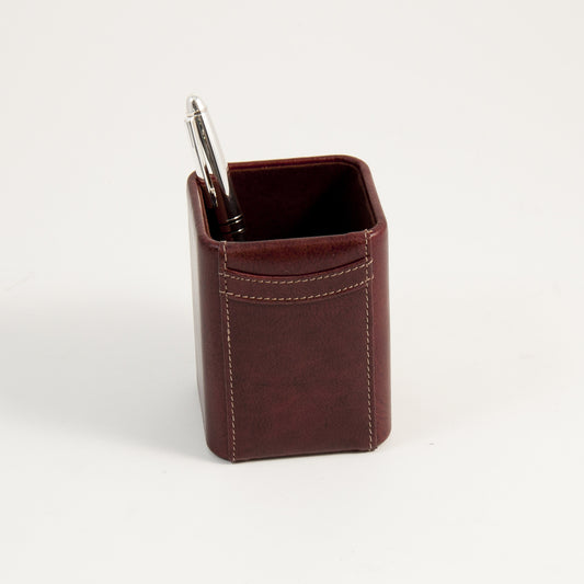 Occasion Gallery Tan Color Tan Leather Pen Cup. 3 L x 3 W x 4 H in.