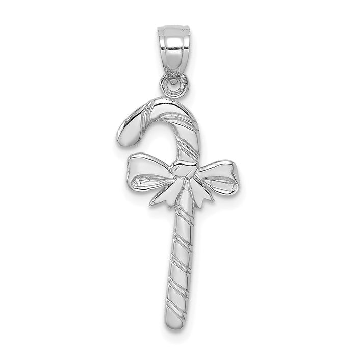 Million Charms 14K White Gold Themed Solid Polished Candy Cane Pendant