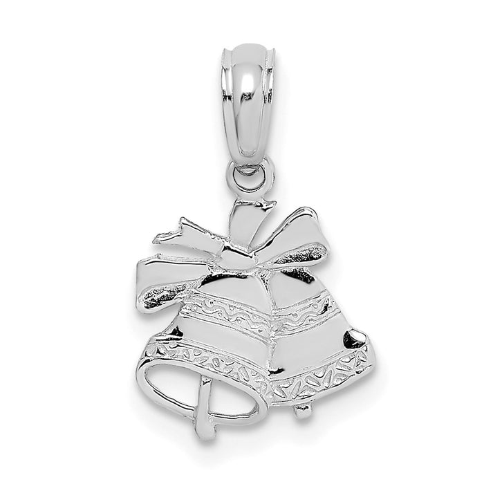 Million Charms 14K White Gold Themed Polished Christmas Bells Pendant