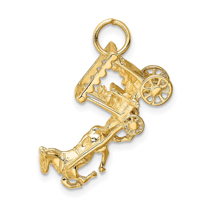 Million Charms 14K Yellow Gold Themed Solid Polished 3-Dimensional Horse & Carriage Charm