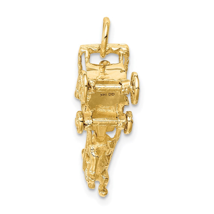 Million Charms 14K Yellow Gold Themed Solid Polished 3-Dimensional Horse & Carriage Charm