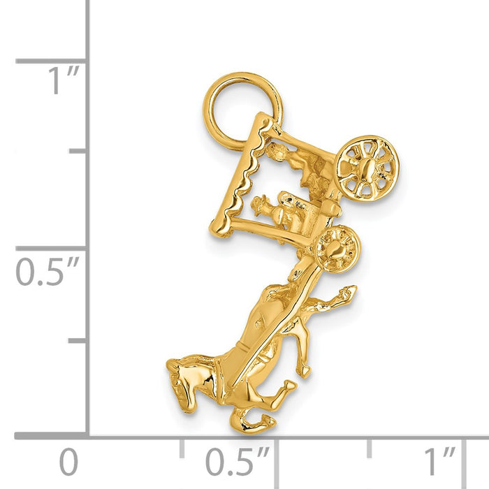 Million Charms 14K Yellow Gold Themed Solid Polished 3-Dimensional Horse & Carriage Charm