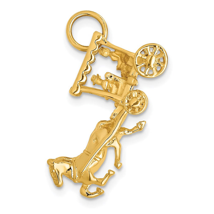 Million Charms 14K Yellow Gold Themed Solid Polished 3-Dimensional Horse & Carriage Charm