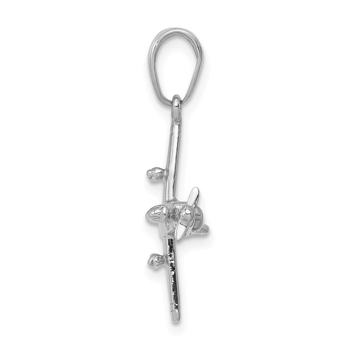 Million Charms 14K White Gold Themed 3-D Low-Wing Airplane Pendant