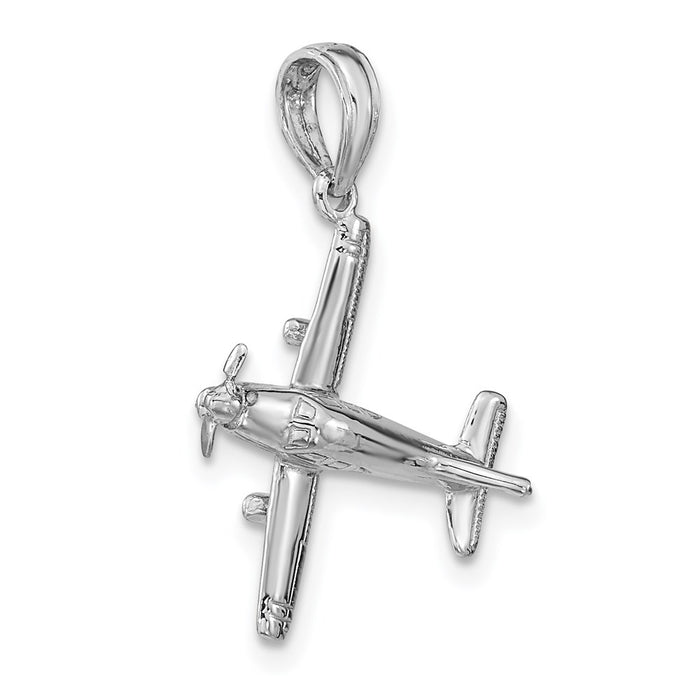 Million Charms 14K White Gold Themed 3-D Low-Wing Airplane Pendant