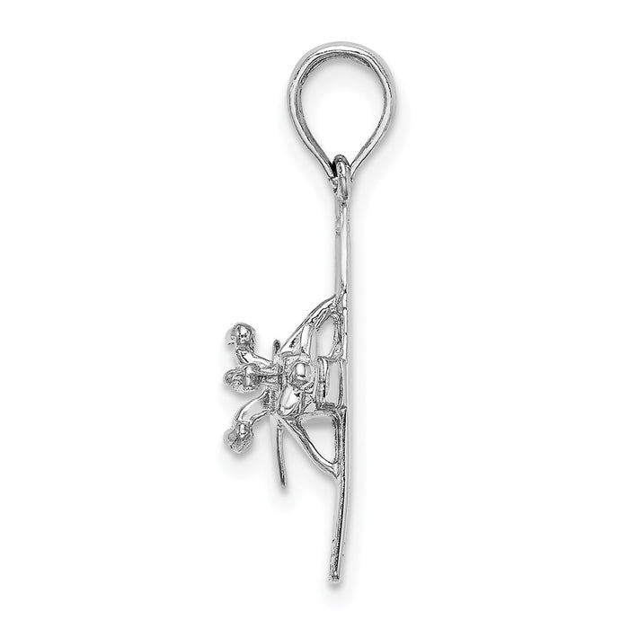 Million Charms 14K White Gold Themed 3-D High Wing Airplane Charm