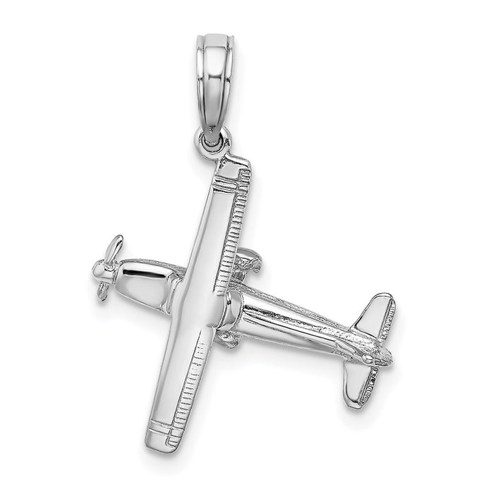 Million Charms 14K White Gold Themed 3-D High Wing Airplane Charm