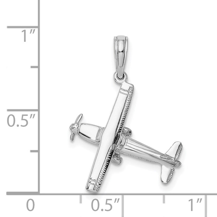 Million Charms 14K White Gold Themed 3-D High Wing Airplane Charm