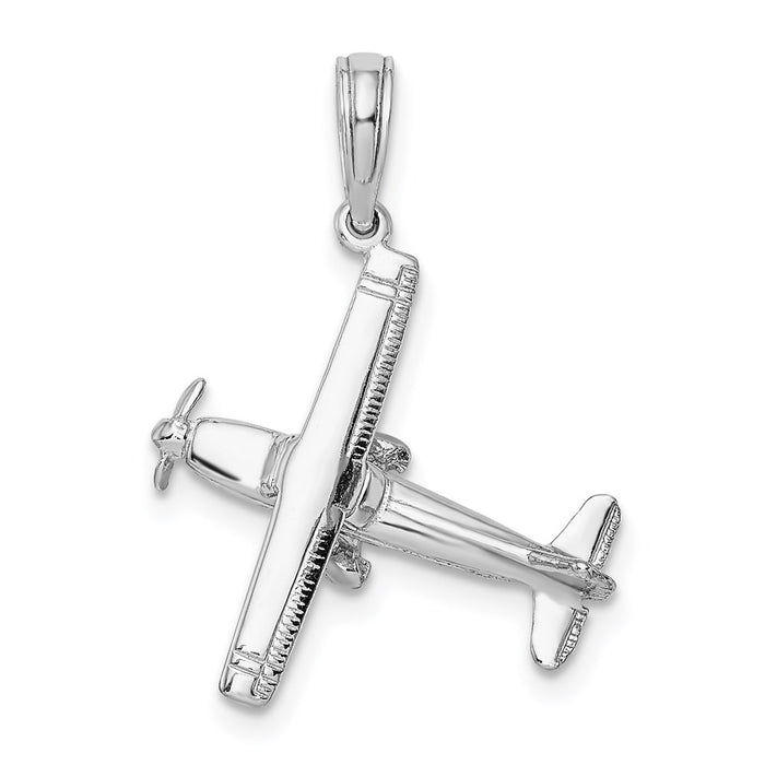 Million Charms 14K White Gold Themed 3-D High Wing Airplane Charm