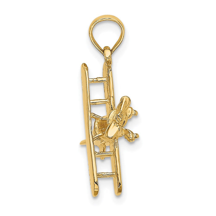 Million Charms 14K Yellow Gold Themed 3-D Bi-Plane Charm