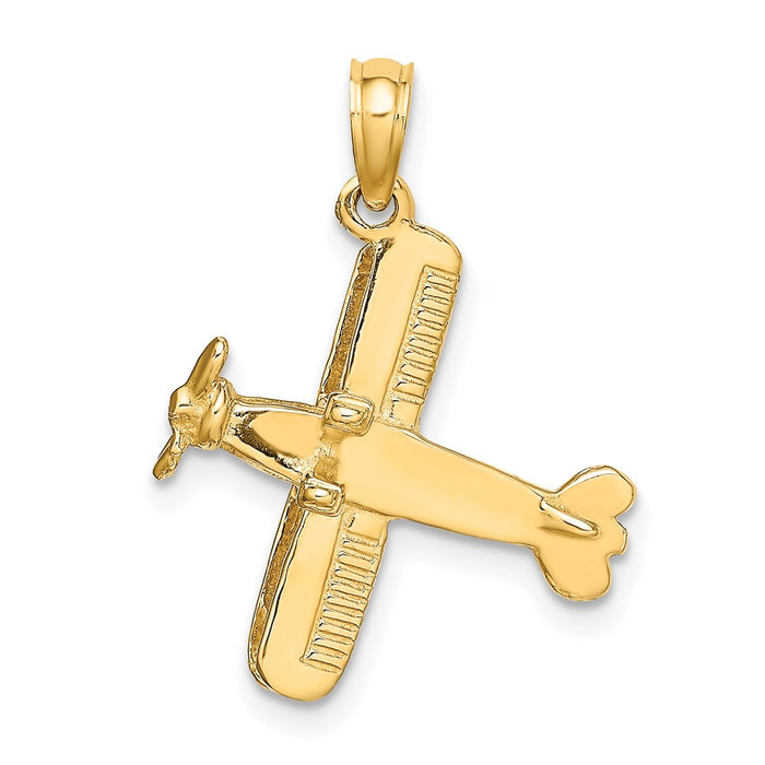 Million Charms 14K Yellow Gold Themed 3-D Bi-Plane Charm