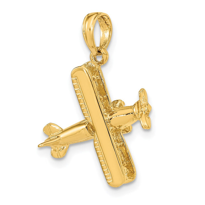 Million Charms 14K Yellow Gold Themed 3-D Bi-Plane Charm