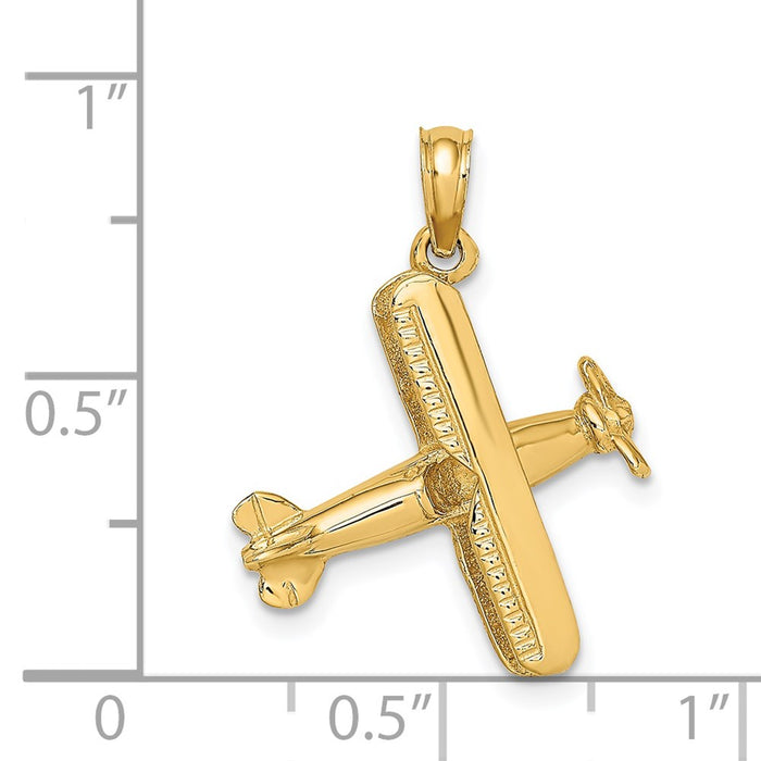 Million Charms 14K Yellow Gold Themed 3-D Bi-Plane Charm