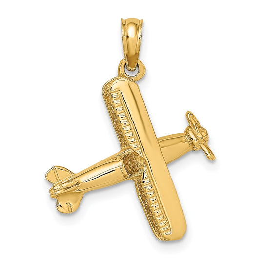 Million Charms 14K Yellow Gold Themed 3-D Bi-Plane Charm