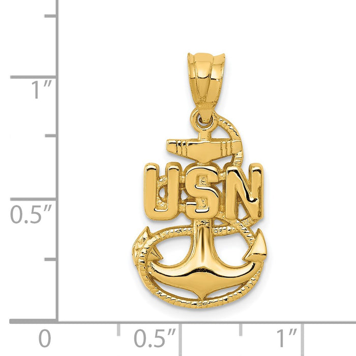 Million Charms 14K Yellow Gold Themed United States Navy Nautical Anchor Pendant