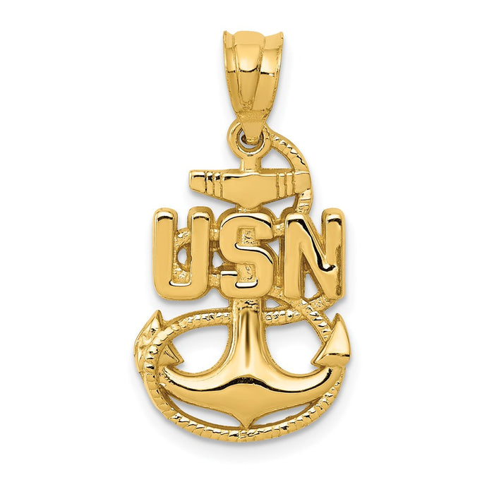 Million Charms 14K Yellow Gold Themed United States Navy Nautical Anchor Pendant