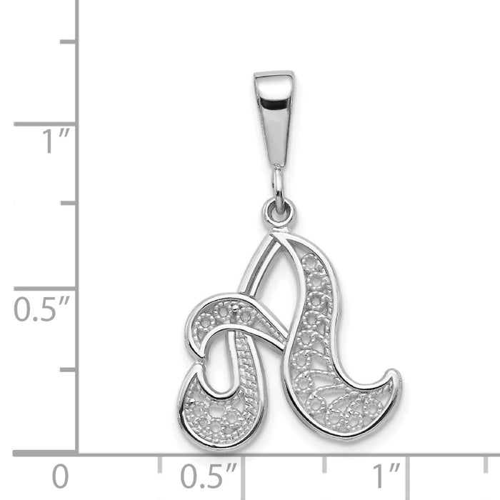 Million Charms 14K White Gold Themed Solid Polished Filigree Alphabet Letter Initial A Pendant