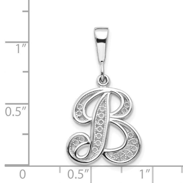 Million Charms 14K White Gold Themed Solid Polished Filigree Alphabet Letter Initial B Pendant