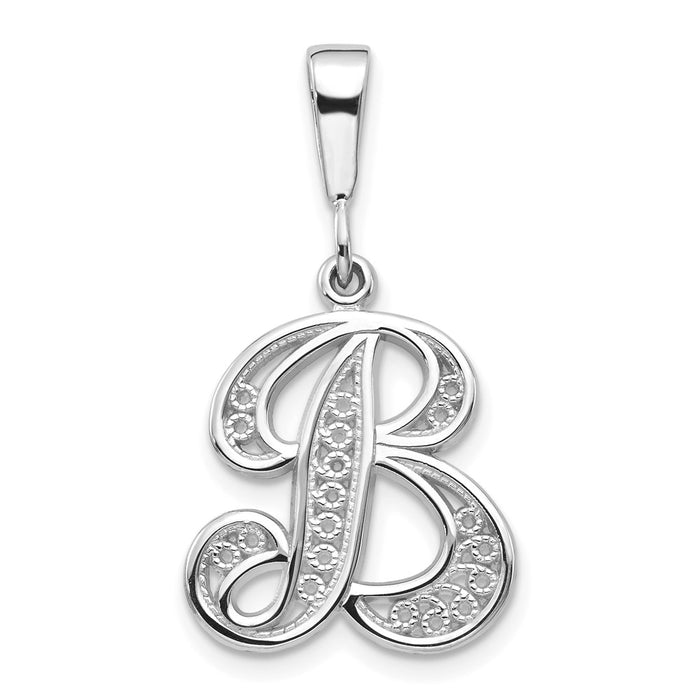 Million Charms 14K White Gold Themed Solid Polished Filigree Alphabet Letter Initial B Pendant