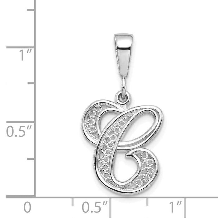 Million Charms 14K White Gold Themed Solid Polished Filigree Alphabet Letter Initial C Pendant