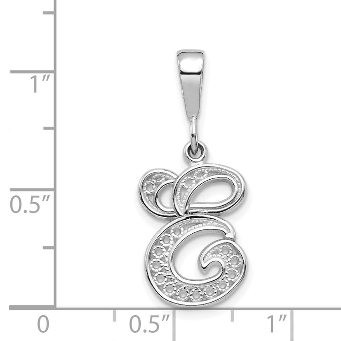 Million Charms 14K White Gold Themed Solid Polished Filigree Alphabet Letter Initial E Pendant