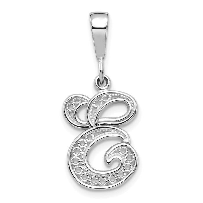 Million Charms 14K White Gold Themed Solid Polished Filigree Alphabet Letter Initial E Pendant