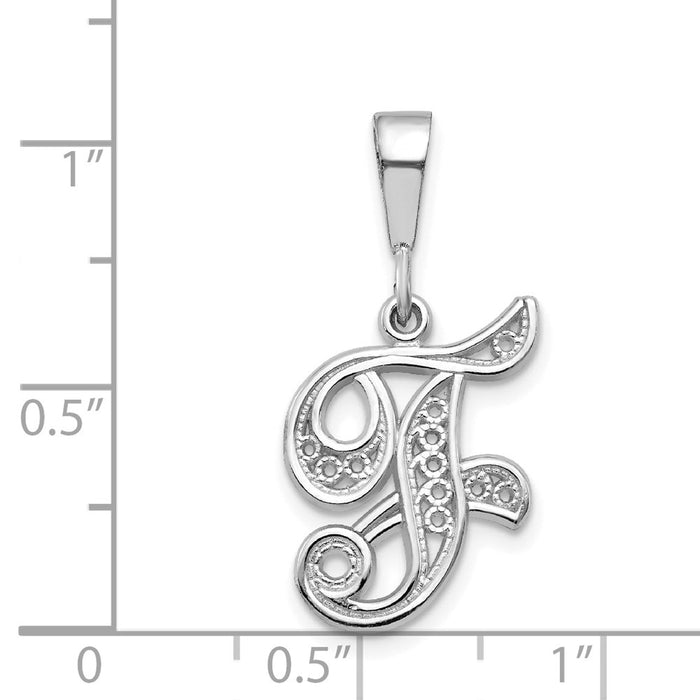 Million Charms 14K White Gold Themed Solid Polished Filigree Alphabet Letter Initial F Pendant