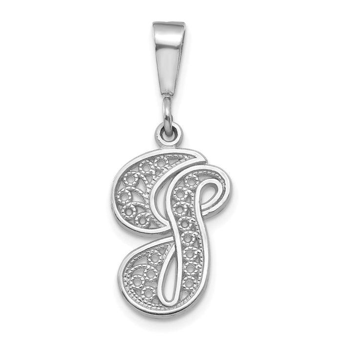 Million Charms 14K White Gold Themed Solid Polished Filigree Alphabet Letter Initial G Pendant