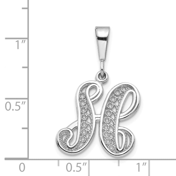 Million Charms 14K White Gold Themed Solid Polished Filigree Alphabet Letter Initial H Pendant