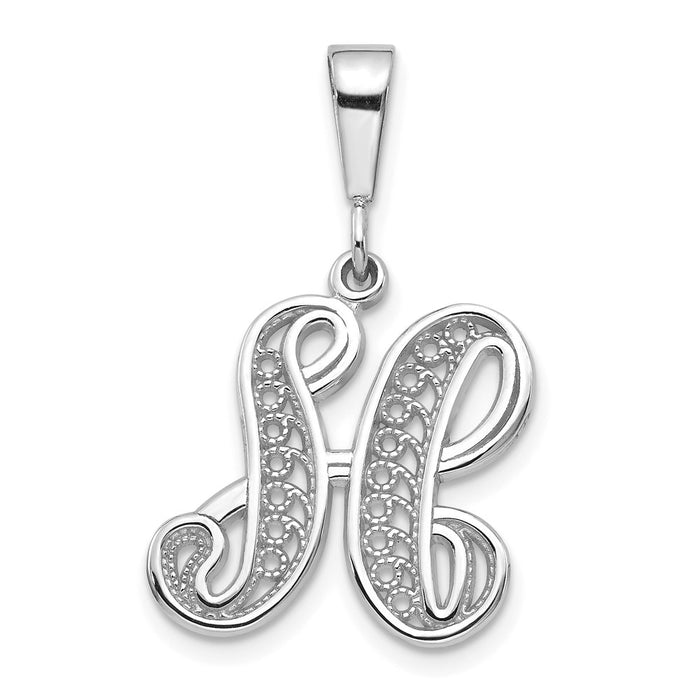 Million Charms 14K White Gold Themed Solid Polished Filigree Alphabet Letter Initial H Pendant