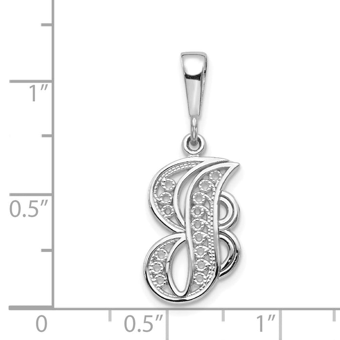 Million Charms 14K White Gold Themed Solid Polished Filigree Alphabet Letter Initial J Pendant