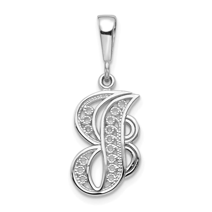 Million Charms 14K White Gold Themed Solid Polished Filigree Alphabet Letter Initial J Pendant