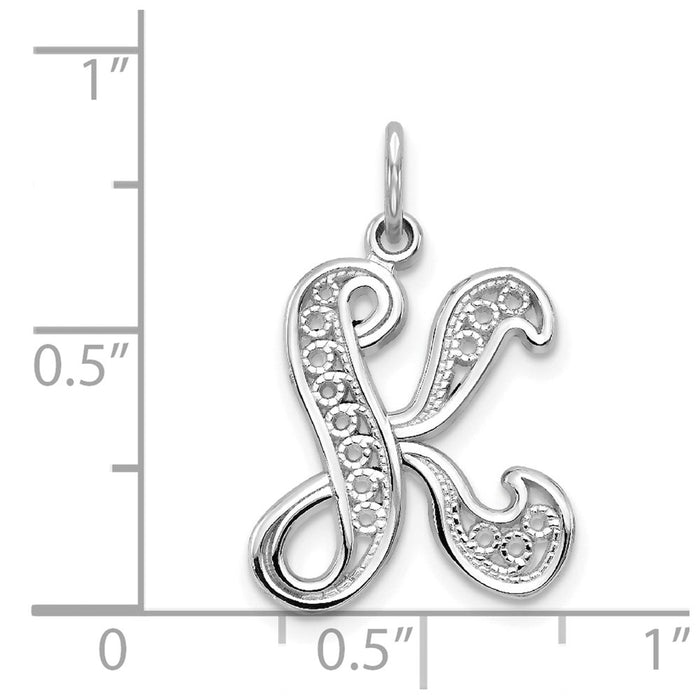 Million Charms 14K White Gold Themed Solid Polished Filigree Alphabet Letter Initial K Pendant