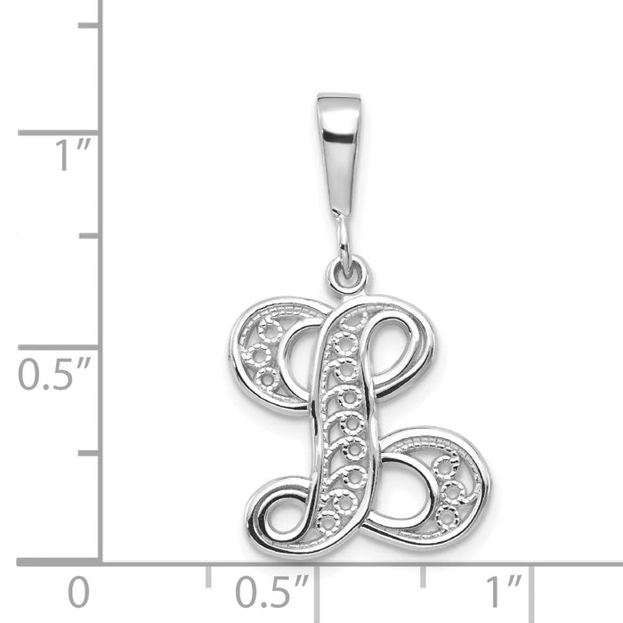 Million Charms 14K White Gold Themed Solid Polished Filigree Alphabet Letter Initial L Pendant