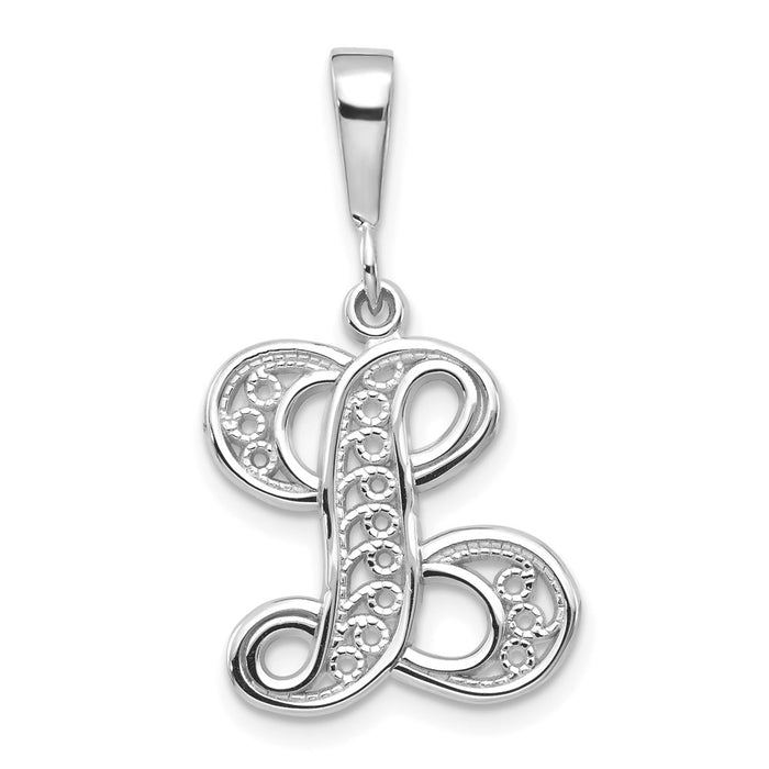 Million Charms 14K White Gold Themed Solid Polished Filigree Alphabet Letter Initial L Pendant