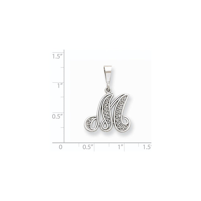 Million Charms 14K White Gold Themed Solid Polished Filigree Alphabet Letter Initial M Pendant