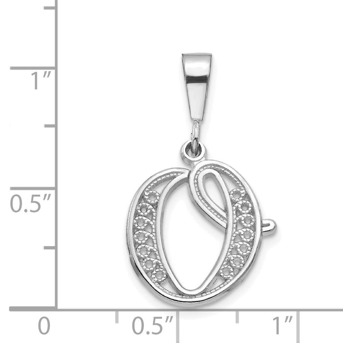 Million Charms 14K White Gold Themed Solid Polished Filigree Alphabet Letter Initial O Pendant