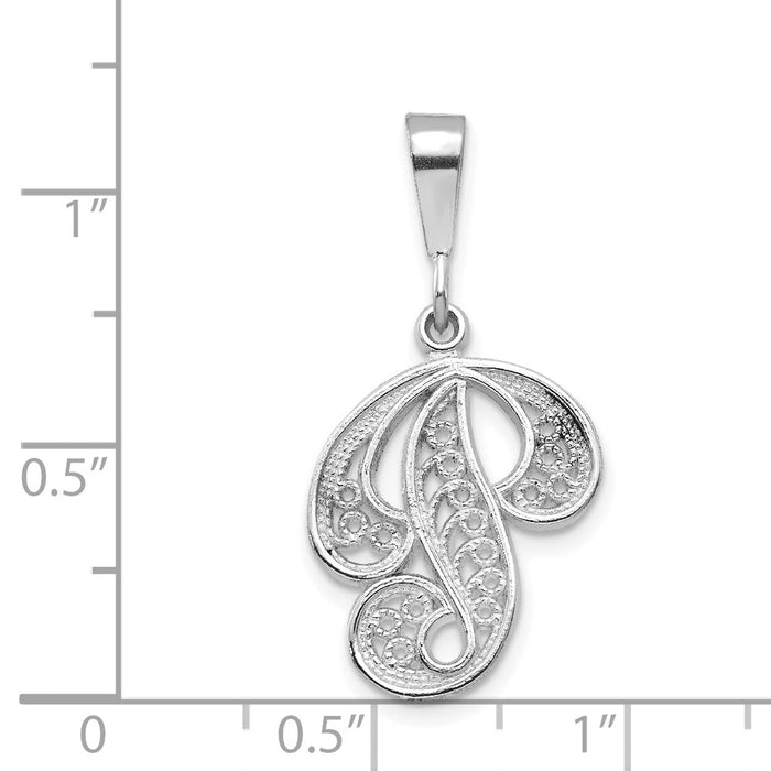 Million Charms 14K White Gold Themed Solid Polished Filigree Alphabet Letter Initial P Pendant