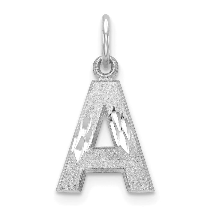 Million Charms 14K White Gold Themed Satin Solid Diamond-Cut Alphabet Letter Initial A Charm