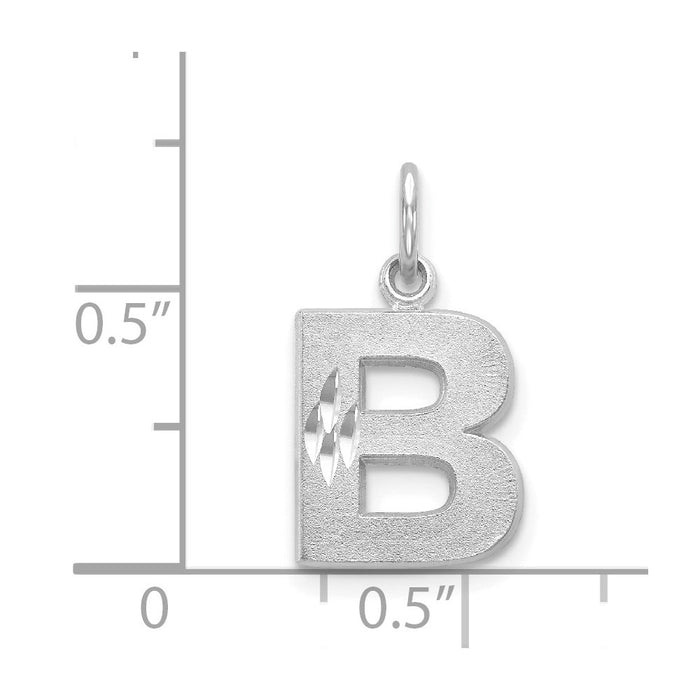 Million Charms 14K White Gold Themed Satin Solid Diamond-Cut Alphabet Letter Initial B Charm