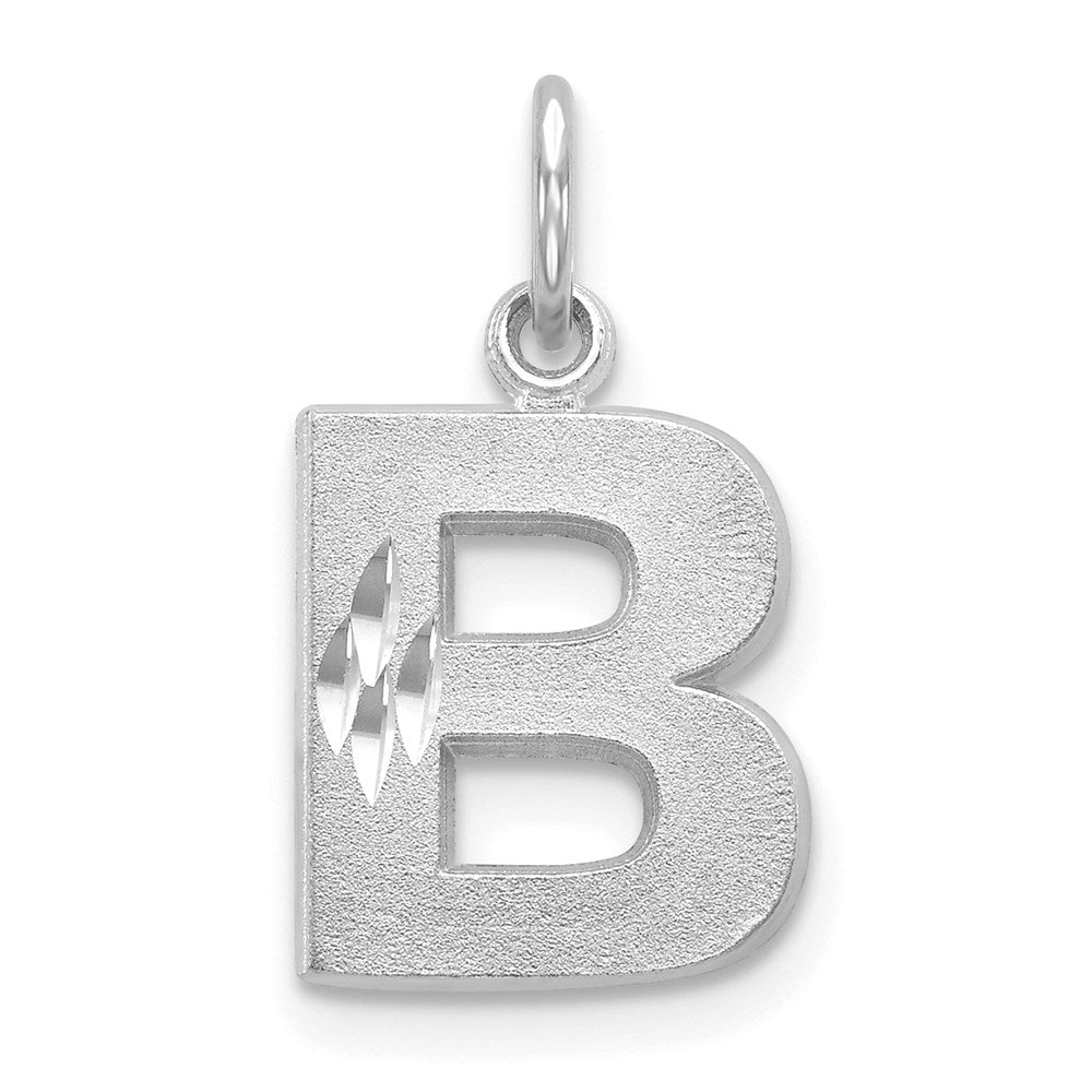 Million Charms 14K White Gold Themed Satin Solid Diamond-Cut Alphabet Letter Initial B Charm