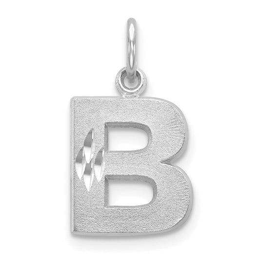 Million Charms 14K White Gold Themed Satin Solid Diamond-Cut Alphabet Letter Initial B Charm