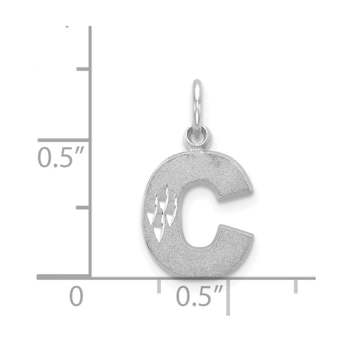 Million Charms 14K White Gold Themed Satin Solid Diamond-Cut Alphabet Letter Initial C Charm