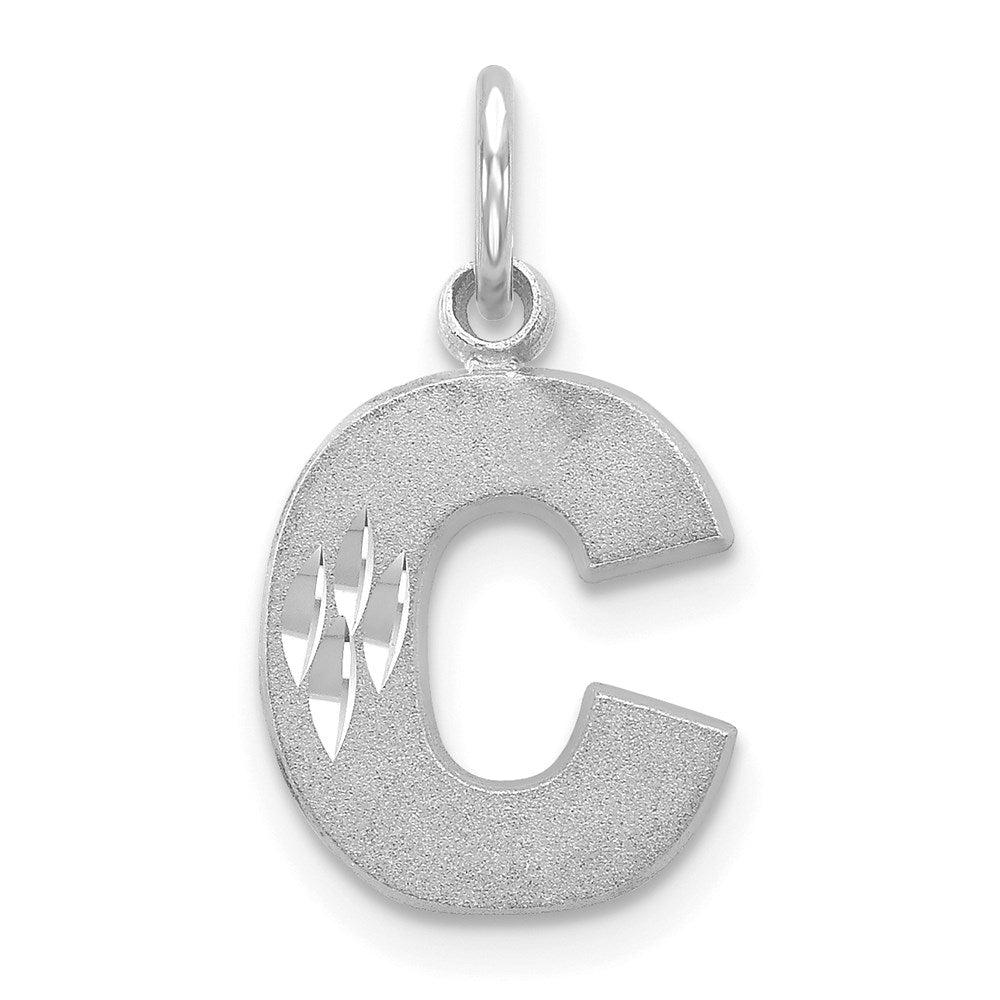 Million Charms 14K White Gold Themed Satin Solid Diamond-Cut Alphabet Letter Initial C Charm