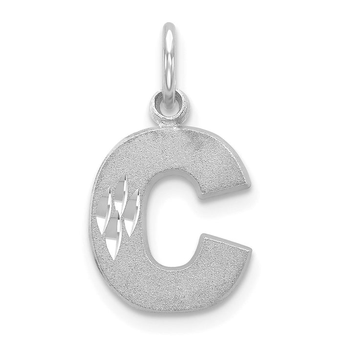 Million Charms 14K White Gold Themed Satin Solid Diamond-Cut Alphabet Letter Initial C Charm